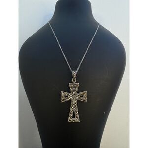 Sterling Silver & White Gold Marcasite Cross Necklace